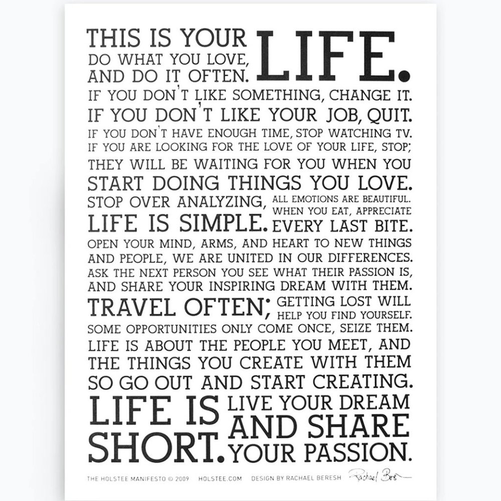 NEW Holstee Manifesto letterpress poster 18x24
